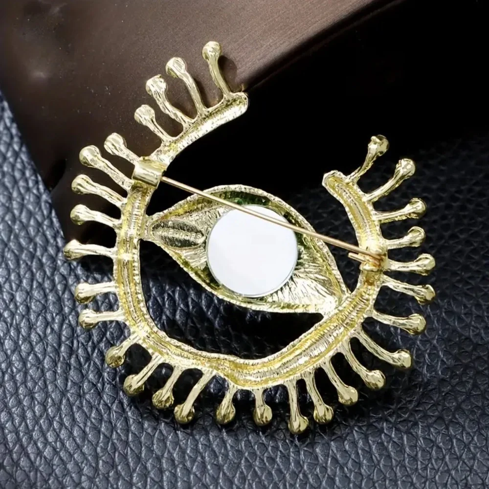 Green Eye Rhinestone Brooch Pin - Protective Lucky Gaze Holiday Gift 🧿 (Def)